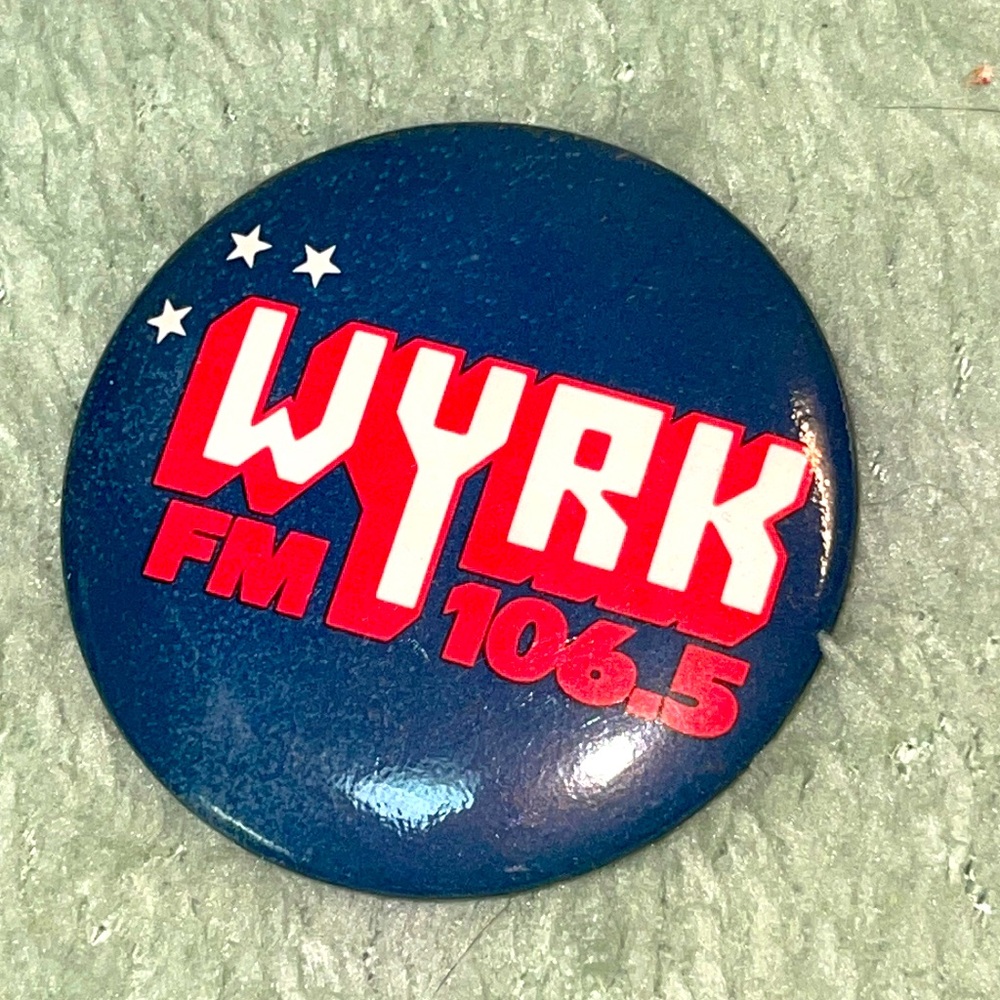 WYRK FM 106.5 button pin brooch